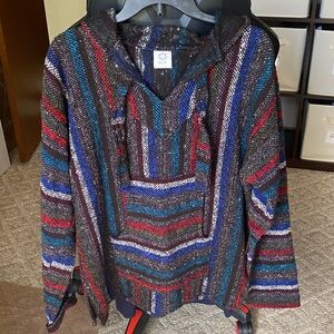 Baja-Style Hooded Pullover Jacket - Multicolor Stripe